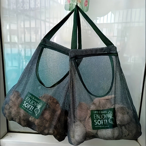 Kichen Hanging Mesh Storage Bags Wall Mount Fruit Vegetable Holder