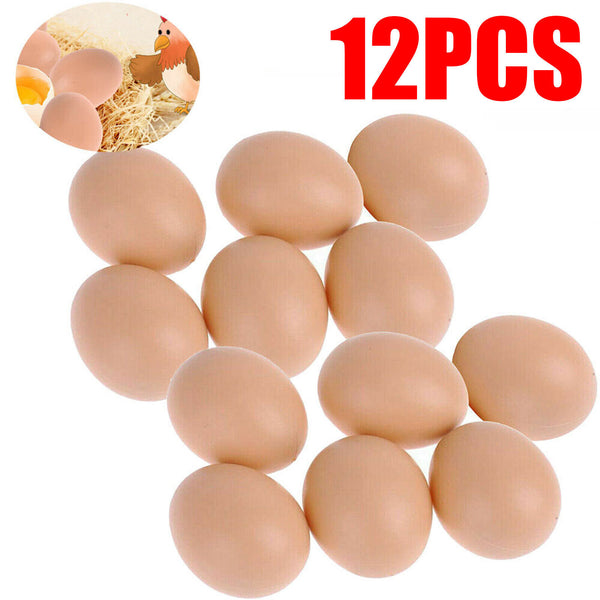 12x Plastic Fake Chicken Eggs Poultry Layer Coop Hatching Simulation Dummy Egg A