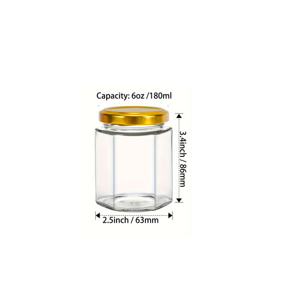 12pcs 180ml Mini Hexagonal Glass Honey Jars with Gold Lids | Wedding Party Favor Jars