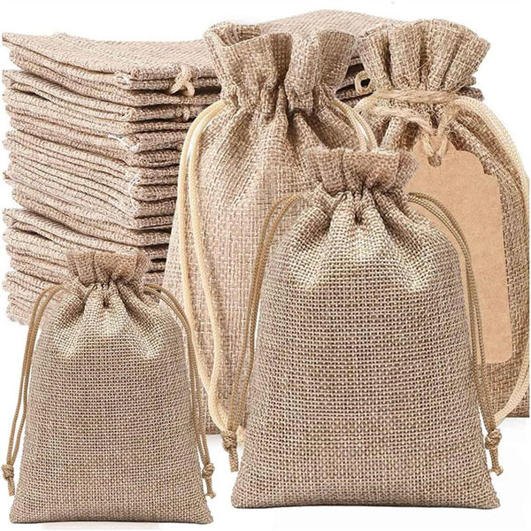 Natural Linen Burlap Drawstring Pouch Small Jute Sack Jewellery Gift Bag