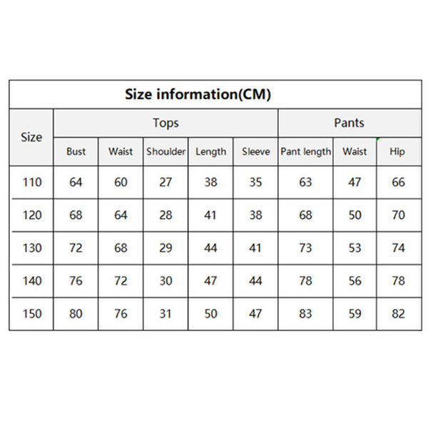 Judy Hopps costume size chart - kids sizes 110-150cm garment measurements - Lets Party