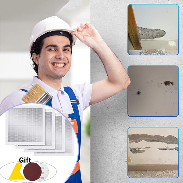 Peeling the backing off a self adhesive plasterboard repair patch
