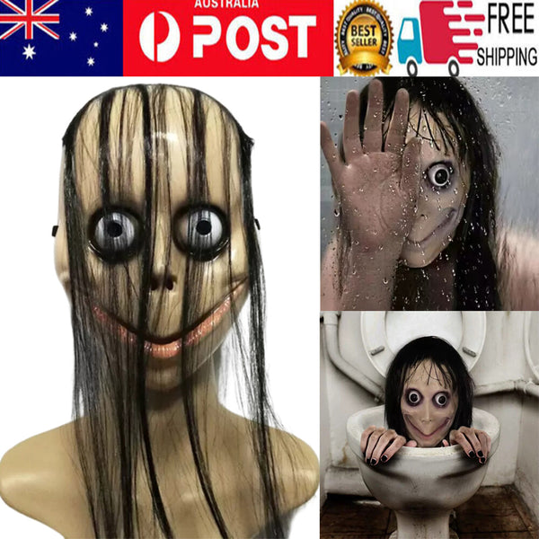 MOMO-Scary Face Mask Halloween Cosplay Long Hair Full Face Cover Mask