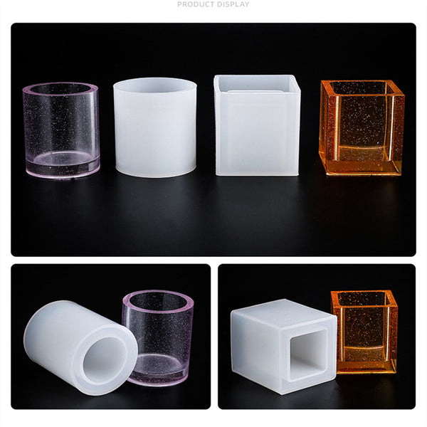 Circle + Square Silicone Mold Resin Epoxy Crafts Making Brush Pot Holder Mould