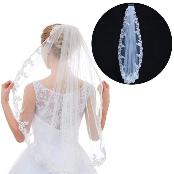 One/Two-tier 90/150/300cm Long Lace White Elbow Length Edge Wedding Bridal Veil