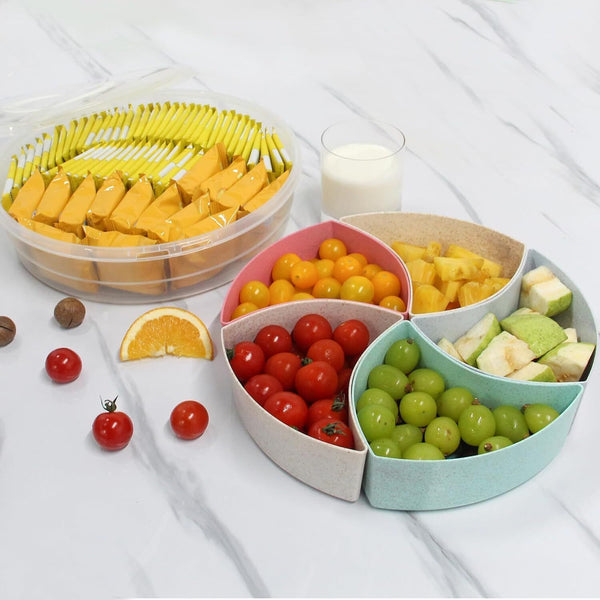 1/2x Snack Divider Container with Lid, Divided Serving Tray with Lid and Handle
