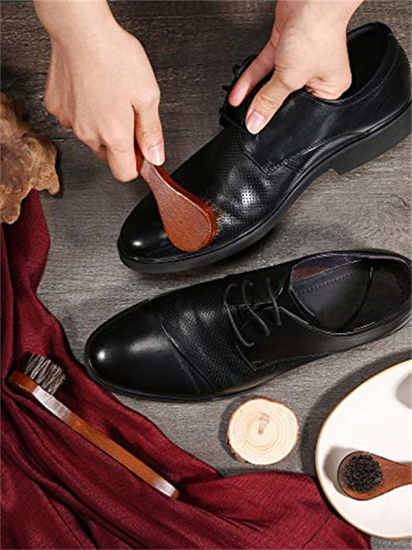 4PCS Horsehair Shoe Brush Wood Handle Leather Boots Daubers Applicators Cleaning