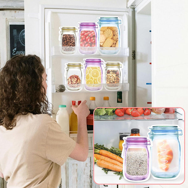 10x Mason Jar Zipper Pack Food Storage Bags PE Reusable Zip Bag Stand Pouch AU