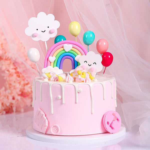 5PCS Rainbow Smile Cloud Star Theme Cake Topper Kids Party Cake Decoration DIY