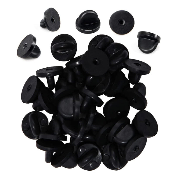 100PCS Black PVC Rubber Pin Backs Lapel Backing ButterflyTie Tack Holder Clasp