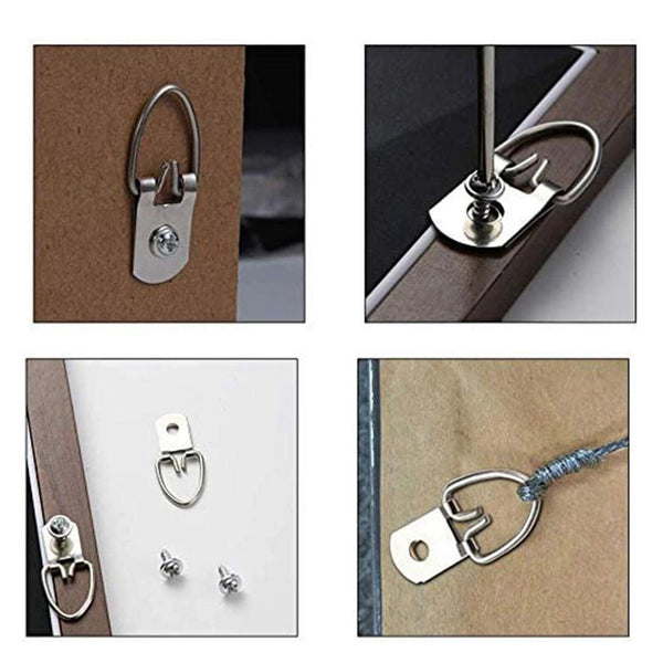 50Pcs Medium D-Ring Painting Picture Frame Hanger Hanging Hooks+Screw Silver AUS