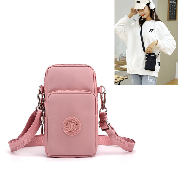 Women Pink Crossbody Phone Bag Nylon Shoulder Purse Coin Storage Pouch