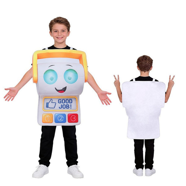 Back view of Toy Story 5 kids tabard costume showing slip on design