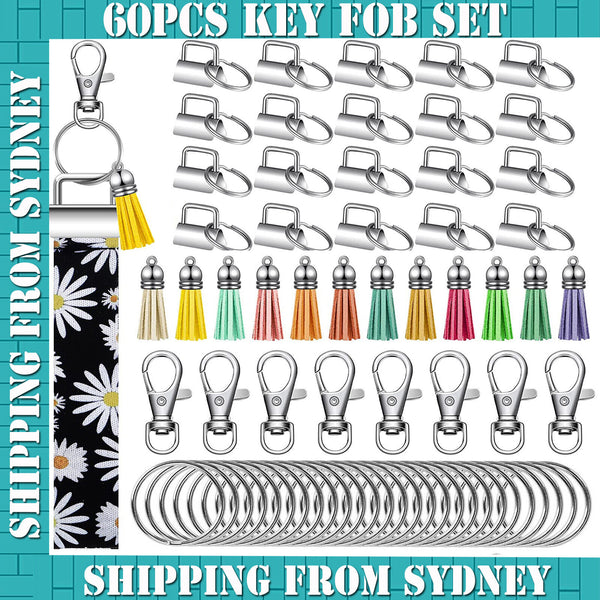 60PCS Swivel Snap Hook Sets Key Fob Hardware keychain Split Ring Tassel Keychain