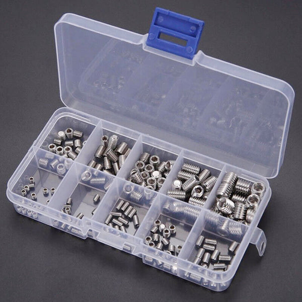 NEW 220Pcs Stainless Steel Allen Head Socket Set Grub Screws Assortment Kit AU