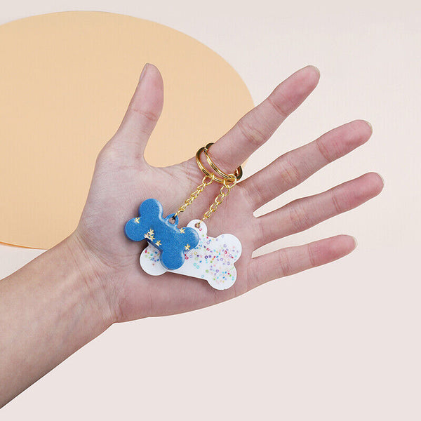 2pcs Dog Bone Keyring Silicone Mould ID Name Tag Keychain Resin Casting Mold AU