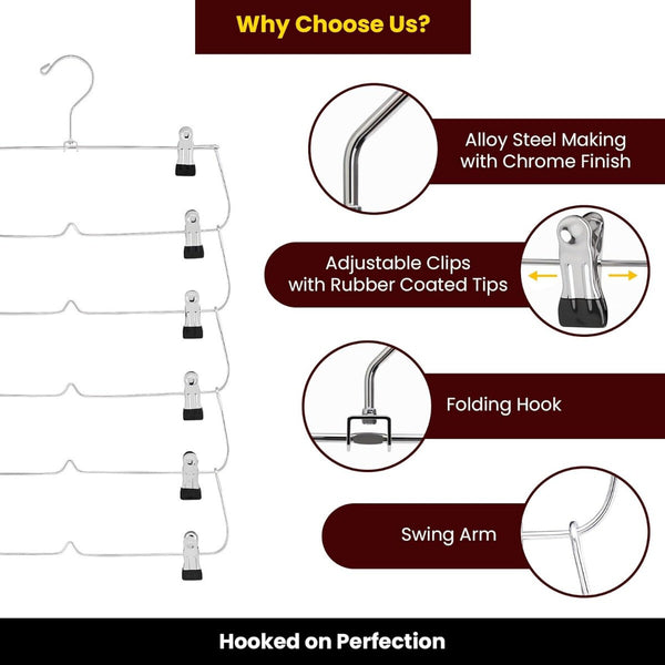 2PCS 6 Tier Skirt Hangers with Clips Multi Layer Pants Hangers Space Saving Closet Organiser