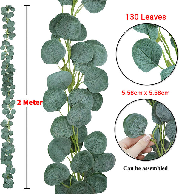 2x 2M Artificial Eucalyptus Garland Greenery Leaf Vine Plants Fake Foliage Decor