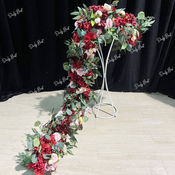 1.8M Wine Red Artificial Flower Arrangement Green Leaves Backdrop Flower Wedding