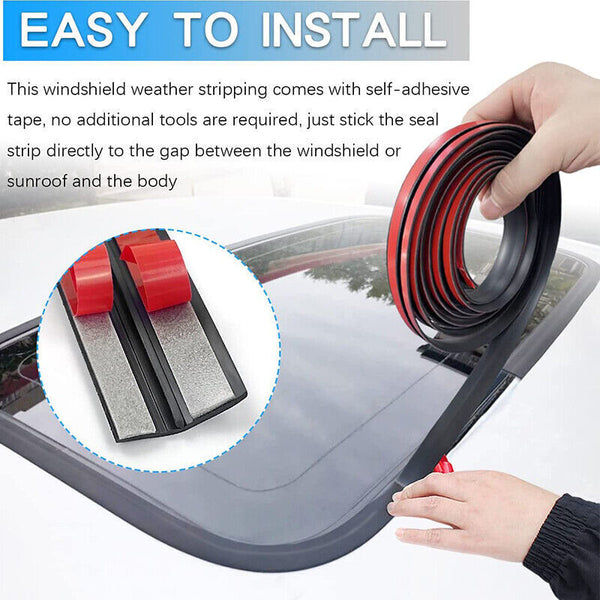 2pcs Car Windshield T-Shape Sealing Strip Window Gap Weatherproof Trim Roof Seal