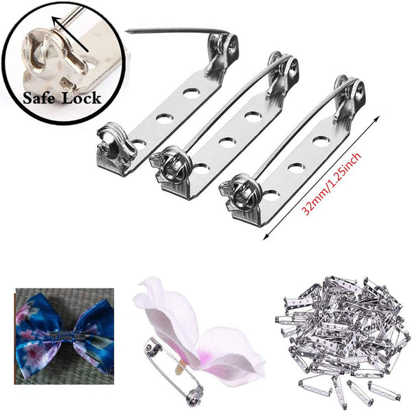 100X 20/32mm Brooch Backs Safety Bar Pins Craft Catch Badge Fasteners Jewellery