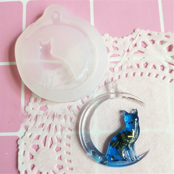 Moon Cat Silicone Pendant Mold Jewellry Making Resin Mould Epoxy Casting Craft A