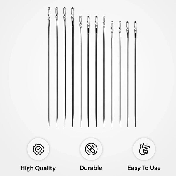 12PCS Easy Self Threading Hand Sewing Needles Assorted Sizes for DIY Stitching