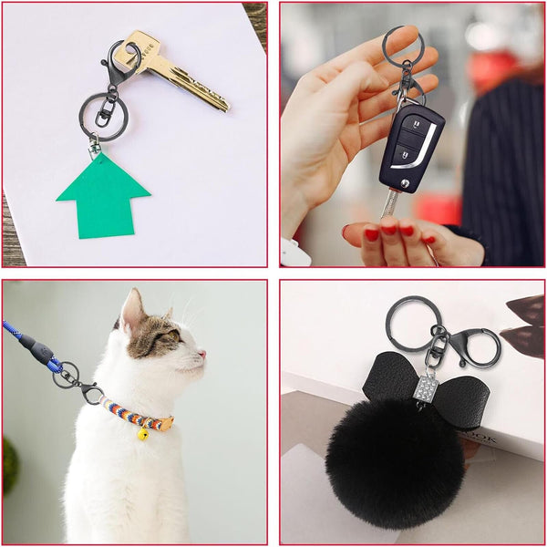 10x Lobster Clasps Keyring Black Metal Swivel Split Key Chain Keyring 70mm AU