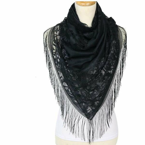 Women Soft Pashmina Scarf Lace Silk Feel Shawl Long Winter Neck Wrap