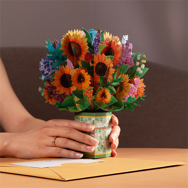Giant Bouquet Mixed Flowers Pop-Up 3D Gift Card Sunflower Greeting Birthday Gift