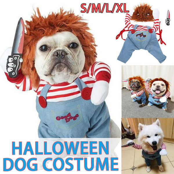 Halloween Pet Dog Cat Fancy Costume Chucky Cosplay Poppy Dress Clothes Jumpsuits