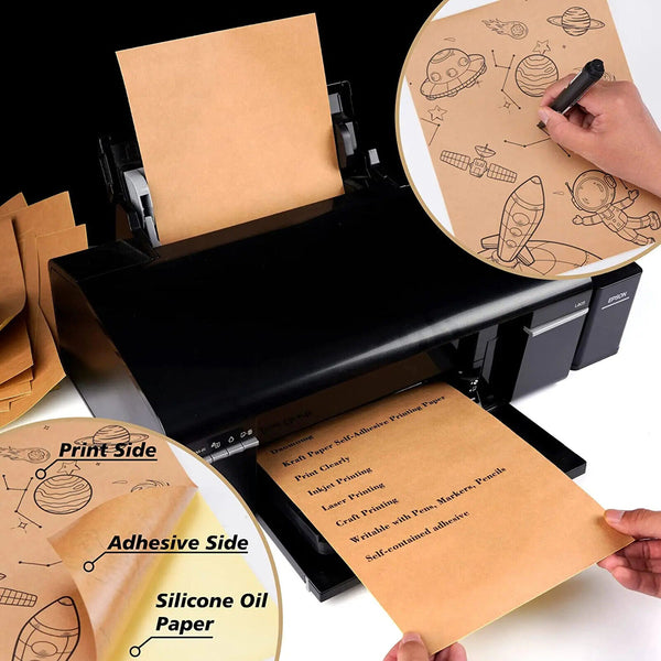 100X A4 Self Adhesive Brown Kraft Sticker Paper Sheet Label Laser Inkjet Printer