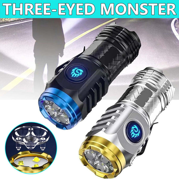 Three-Eyed Monster Mini Flashlight, LED Flashlights High Lumens Rechargeable