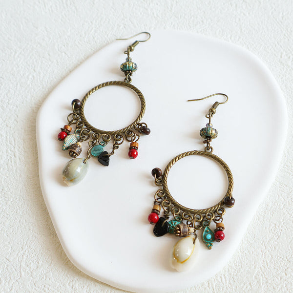 Bohemian Geometric Dreamcatcher Tassel Earrings Stylish Women's Fashion Jewelry