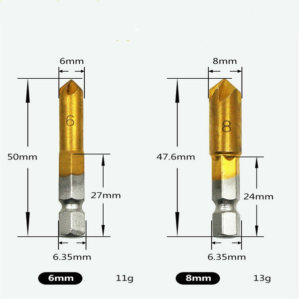 12PCS Chamfer Countersink Drill Bit Set – 5 Flute Deburring Cutting Tools