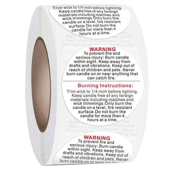 500pcs/roll Candle Safety Warning Label Candle Jar Stickers Round Wax Melting