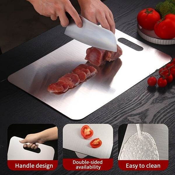 304 Steel Cutting Board Double-Sided Chopping Boards for Kitchen Camping 34x23cm
