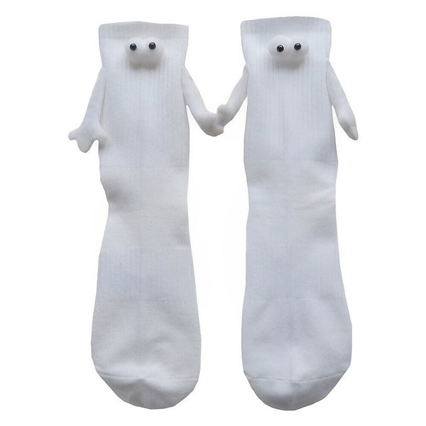 2 pairs Funny Magnetic Suction 3D Doll Couple Sock Holding Hand SockS for Couple