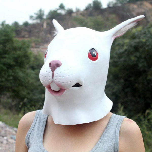Rabbit Full Latex Head Mask Creepy Animal Halloween Costume Theater Party Toys A