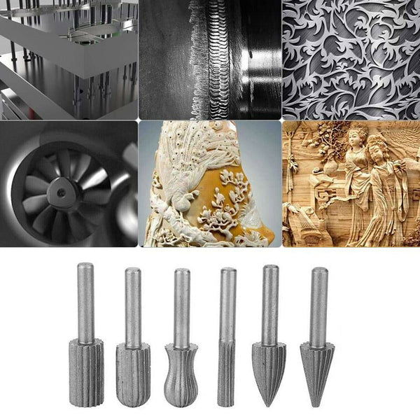 6/12pcs Tungsten Steel Carbide Burrs For Rotary Drill Bit Die Grinder 6mm Shank
