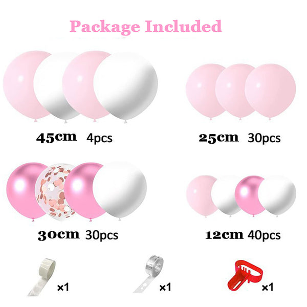107Pcs Pink White Confetti Balloon Garland Arch Kit Birthday Wedding Party Decor