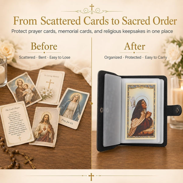 Prayer Card Holder WITH 54 Essential Catholic Christian Prayer Holy Cards Set AU