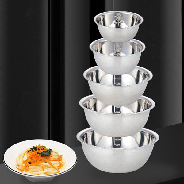 5PCS Stainless Steel Bowl Polished Round Mixing Bowl Salad Baking Basin Silvery