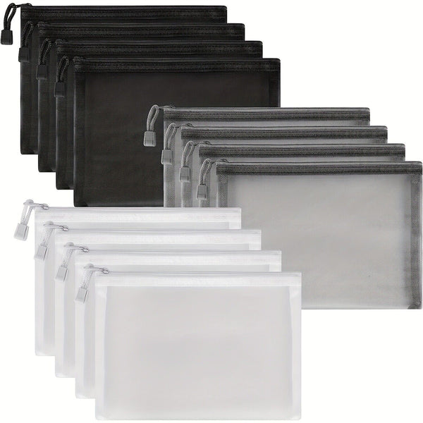 12pcs Nylon Mesh Multifunctional Cosmetic Bag A5 Pencil Case Travel Office Suppl