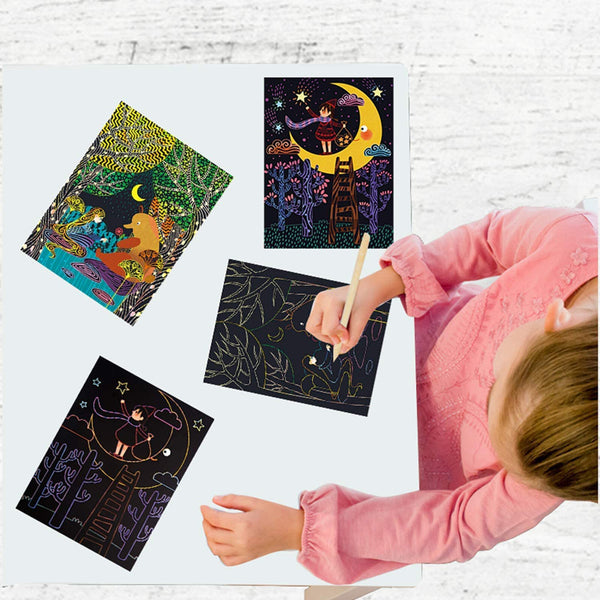 Magic Scratch Paper Art Set Rainbow Drawing Sheets with Wooden Pens