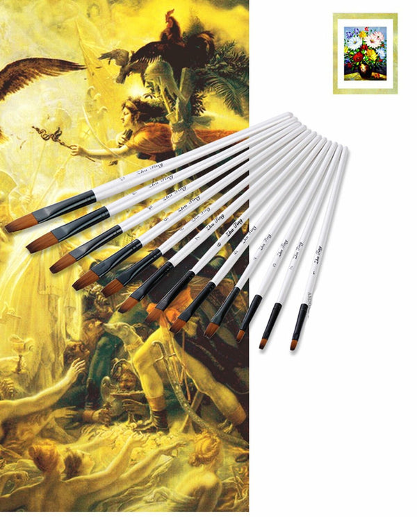 12Pcs Art Paint Brush Set Taklon Bristle Watercolor Acrylic Oil Painting Brush