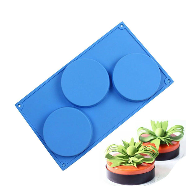 3 Holes Silicone Cake Pie Custard Tart Resin Mold Bakeware Coaster Tray Moulds