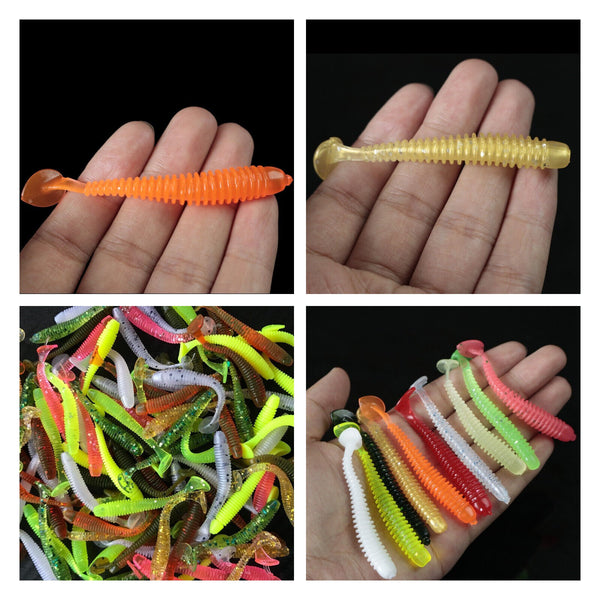 100 Soft Plastic Fishing Lure Tackle 50mm Paddle Tail Grub Worm bream lures Bass