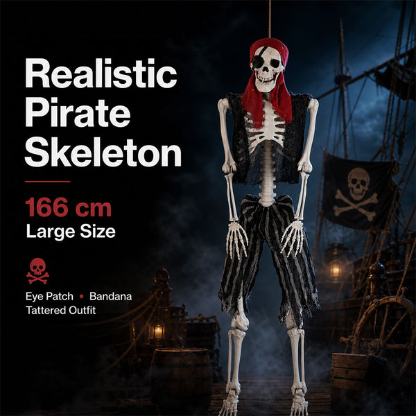 Yezi Halloween Skeleton 166cm Life Size Pirate Decor Poseable PE White