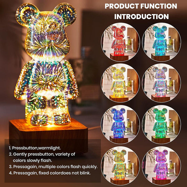 3D Light Bear Fireworks Lamp Table Night Light Flashing 8 Color Xmas Gift New